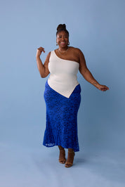 Gianna Stretch Lace Mermaid Maxi Skirt | Cobalt