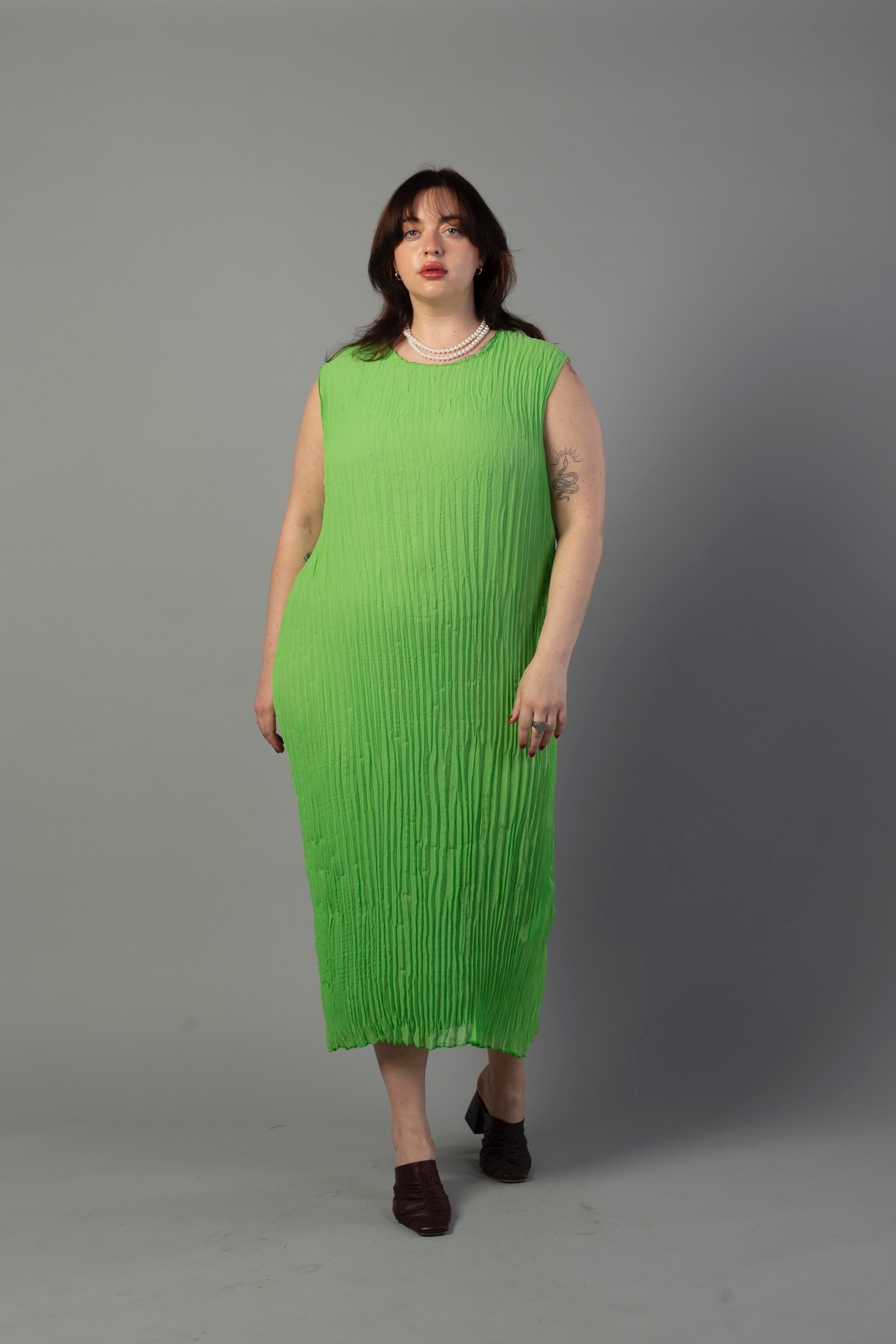 Jaya Pleated Dress | Reversible Lime/Sage Green