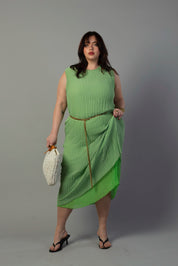 Jaya Pleated Dress | Reversible Lime/Sage Green