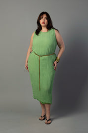 Jaya Pleated Dress | Reversible Lime/Sage Green