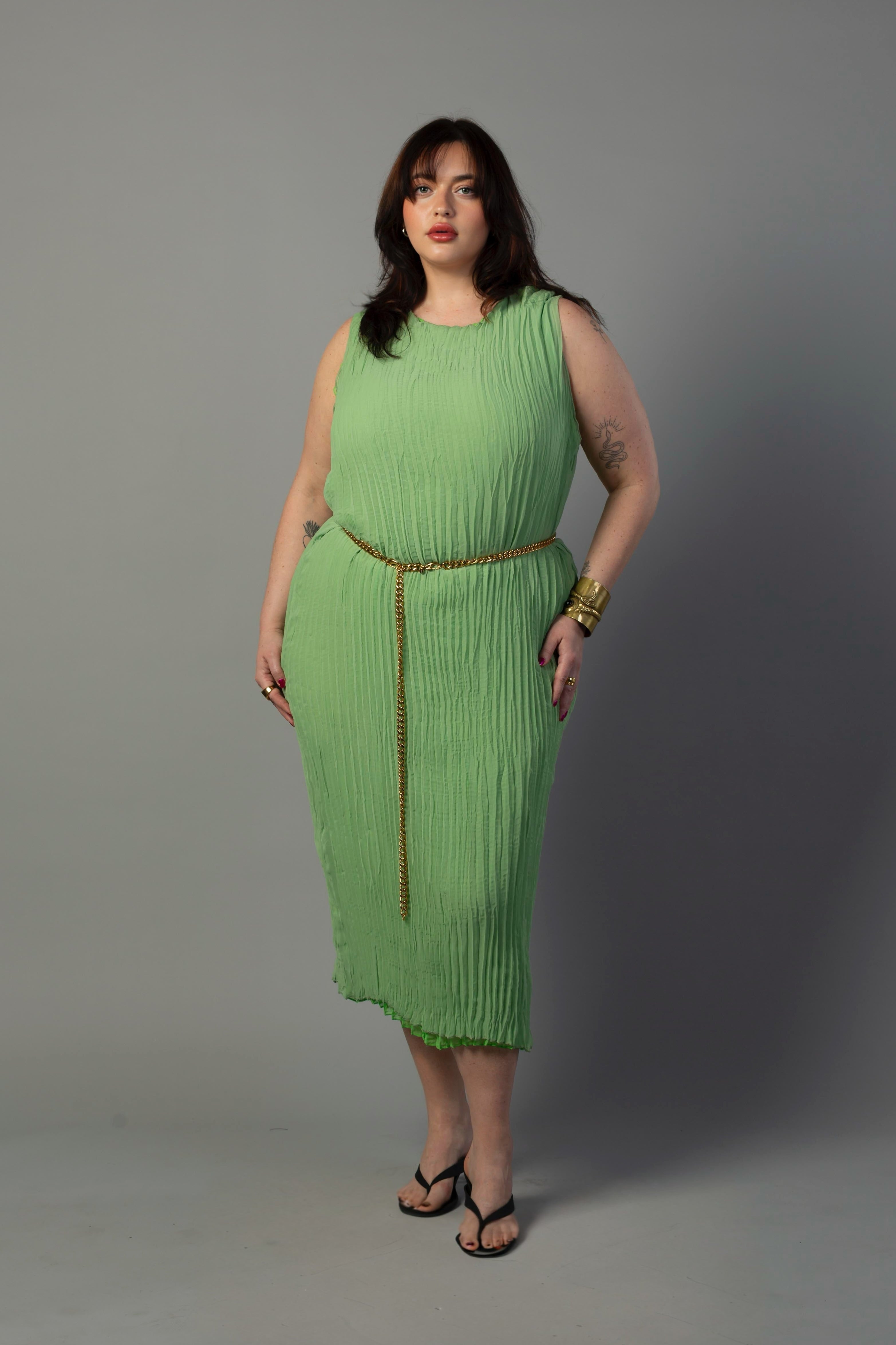 Jaya Pleated Dress | Reversible Lime/Sage Green