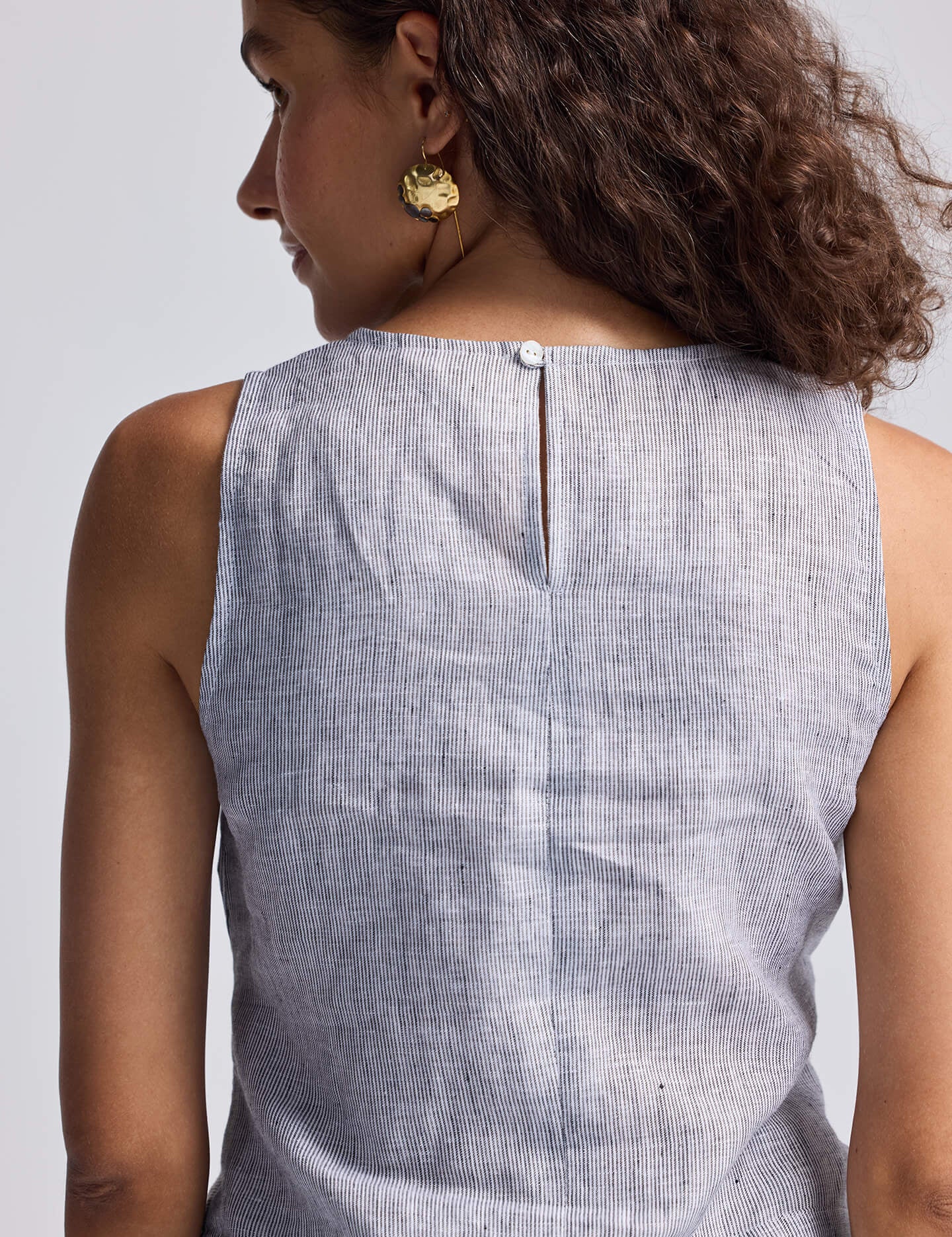Front-tie Top in Linen Stripes Back