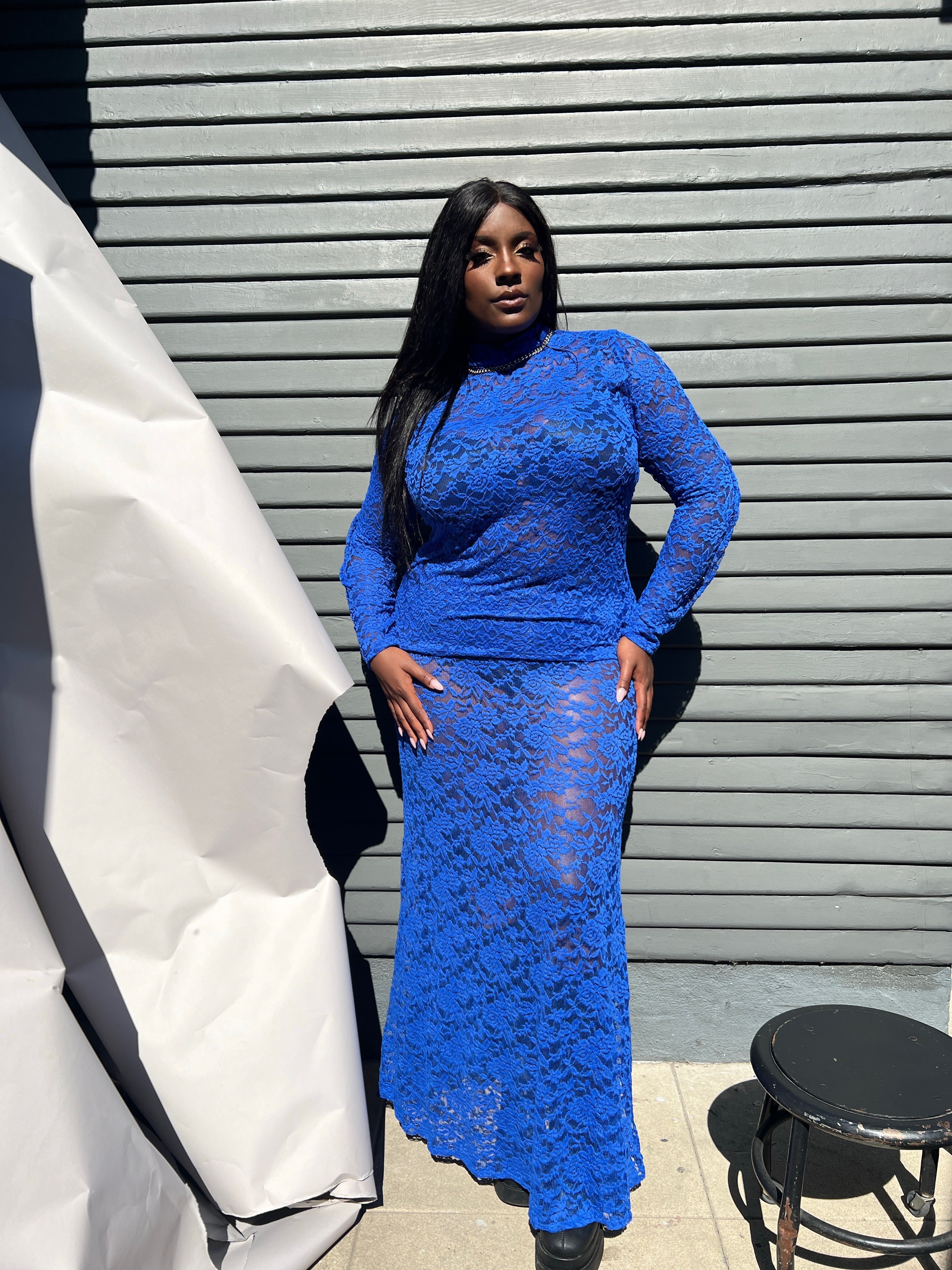 Gianna Stretch Lace Mermaid Maxi Skirt | Cobalt