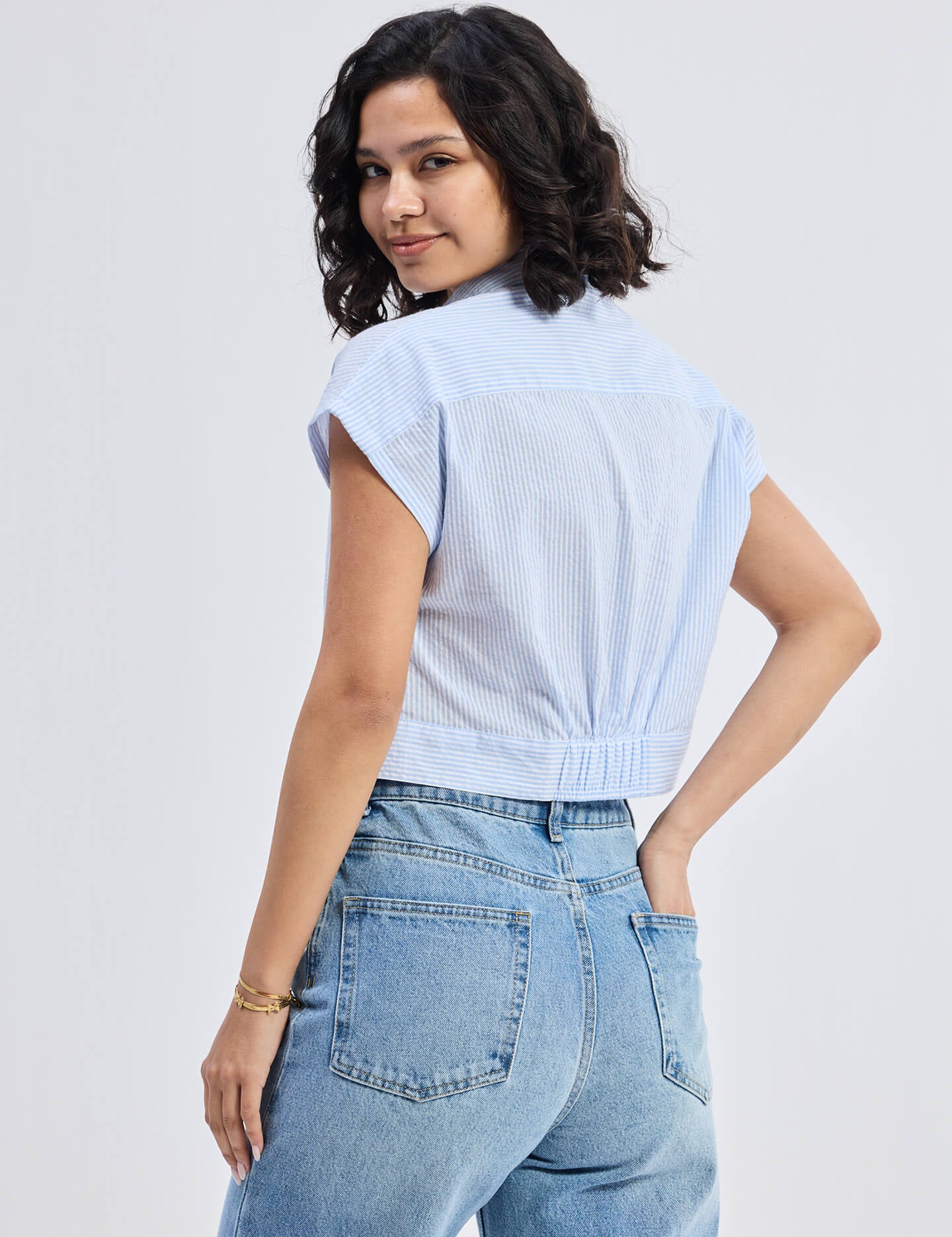Oversized Crop Shirt in Classic Stripes Back