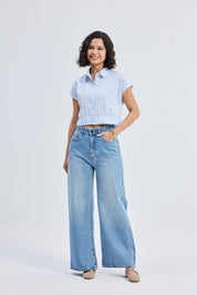 Oversized Crop Shirt in Classic Stripes Front