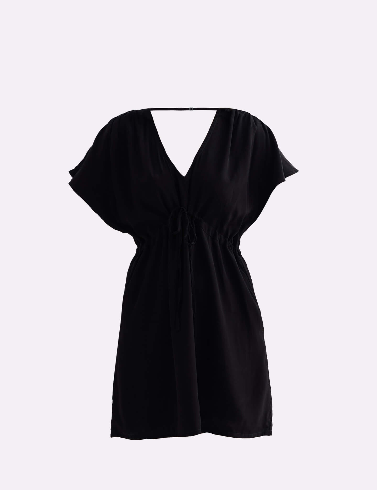 Short Gathered Dress in Black Flat Lay