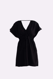 Short Gathered Dress in Black Flat Lay