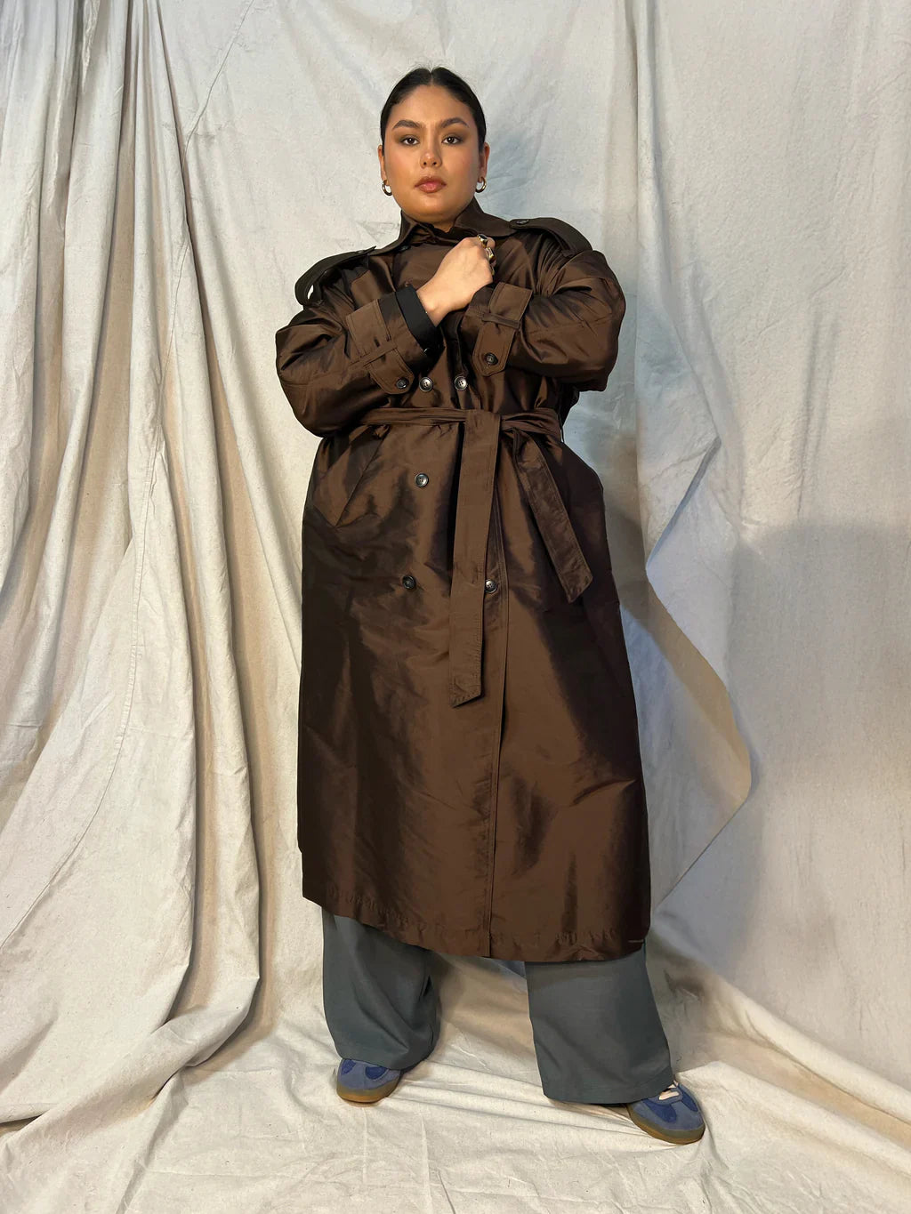 Delia Long Oversized Trench - Chocolate